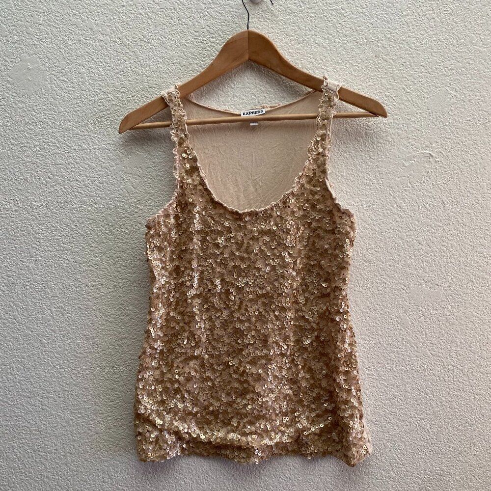 Express Sequins Tank Top Blouse Small Work Business Casual Glam Fairy Gold